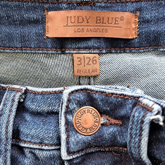 JUDY BLUE High Waist Bootcut Jeans Size 3/26 Dark Wash Embroidered Pocket - Picture 5 of 8